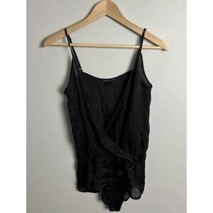 Kiki De Montparnasse Black 100% Silk Wrap Bodysuit Quiet Luxury Size XS Women’s